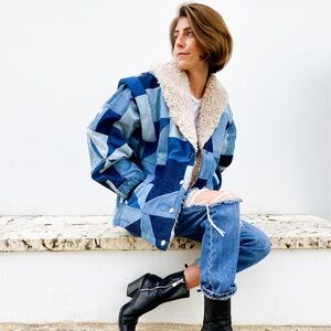 SEA NY DENIM PATCHWORK SHEARLING JACKET FOR SALE W/ TAGS!!